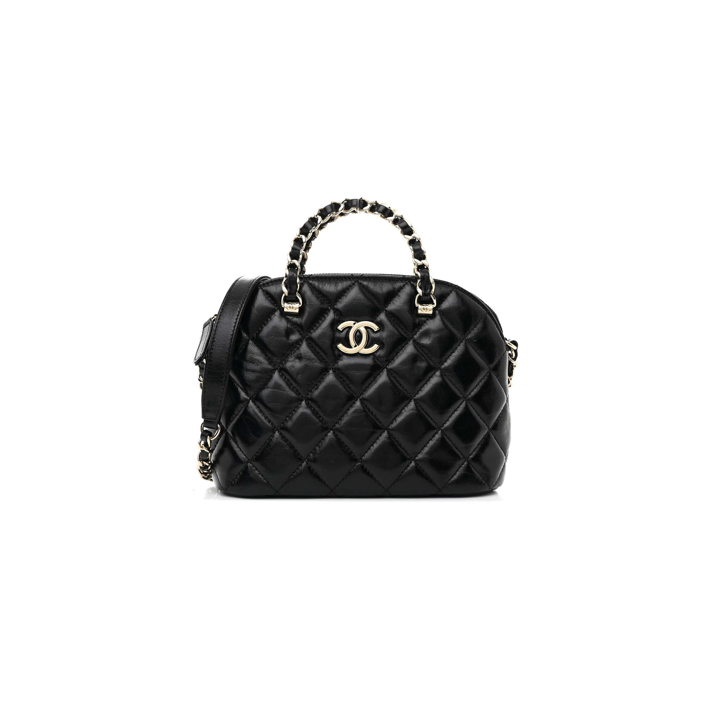 CHANEL SHINY LAMBSKIN QUILTED SHINY COCO CLUTCH WITH CHAIN BLACK (20*15*6cm)